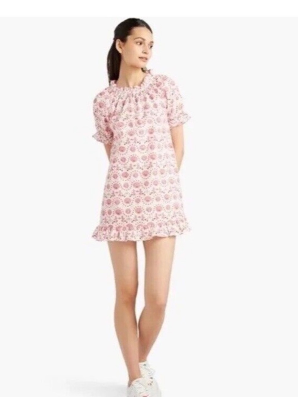 EUC Hill House Pink Floral Ruffle-Hem Mini Dress